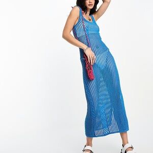 Reclaimed Vintage Turquoise Crochet Knit Dress Cover Up